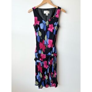 Vintage Evan Picone Sleeveless Floral Tie Front Midi Dress